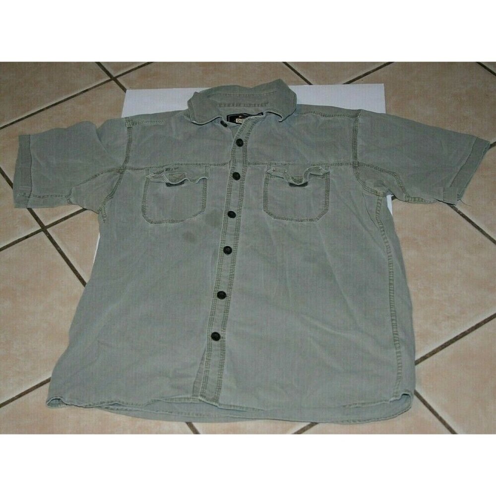 Guide Gear shirt mens medium button up short sleeve gray green outdoor hiking